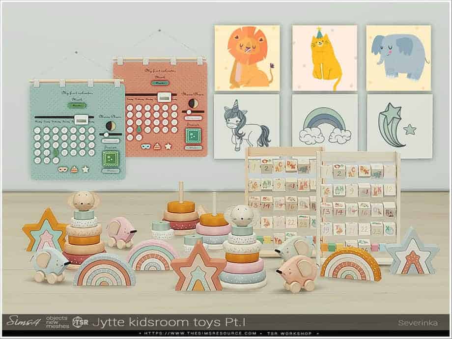 sims 4 cc deco nursery toys, pastels